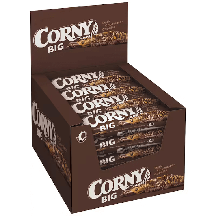 CORNY BIG Chocolate Cookies 24×50g med fuldkornsflager, peanuts, cookies og mørk chokolade CORNY BIG Chocolate Cookies 24×50g med fuldkornsflager, peanuts, cookies og mørk chokolade