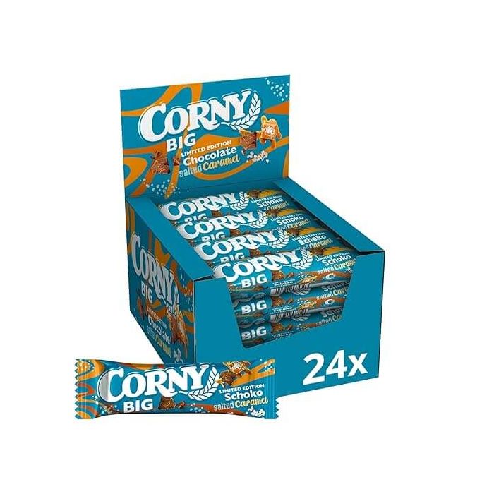 CORNY BIG Chokolade Salted Caramel 24×40g med fuldkornsflager, saltet karamel og mælkechokolade CORNY BIG Chokolade Salted Caramel 24×40g med fuldkornsflager, saltet karamel og mælkechokolade
