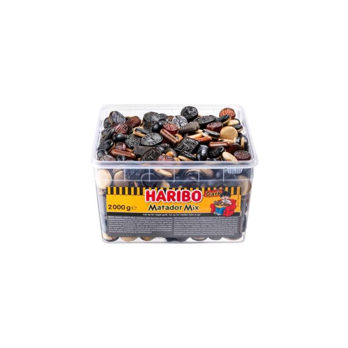 Haribo Matador Mix Dark med sød, salt, fyldt og overtrukket lakridsblanding Haribo Matador Mix Dark med sød, salt, fyldt og overtrukket lakridsblanding