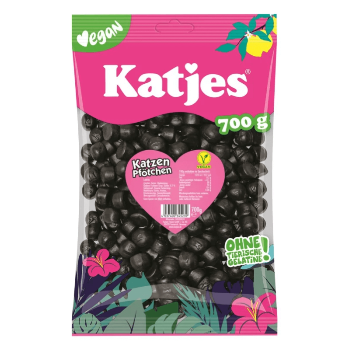 Katjes Katzen Pfötchen 700g veganske bløde lakridspoter med intens lakridssmag Katjes Katzen Pfötchen 700g veganske bløde lakridspoter med intens lakridssmag